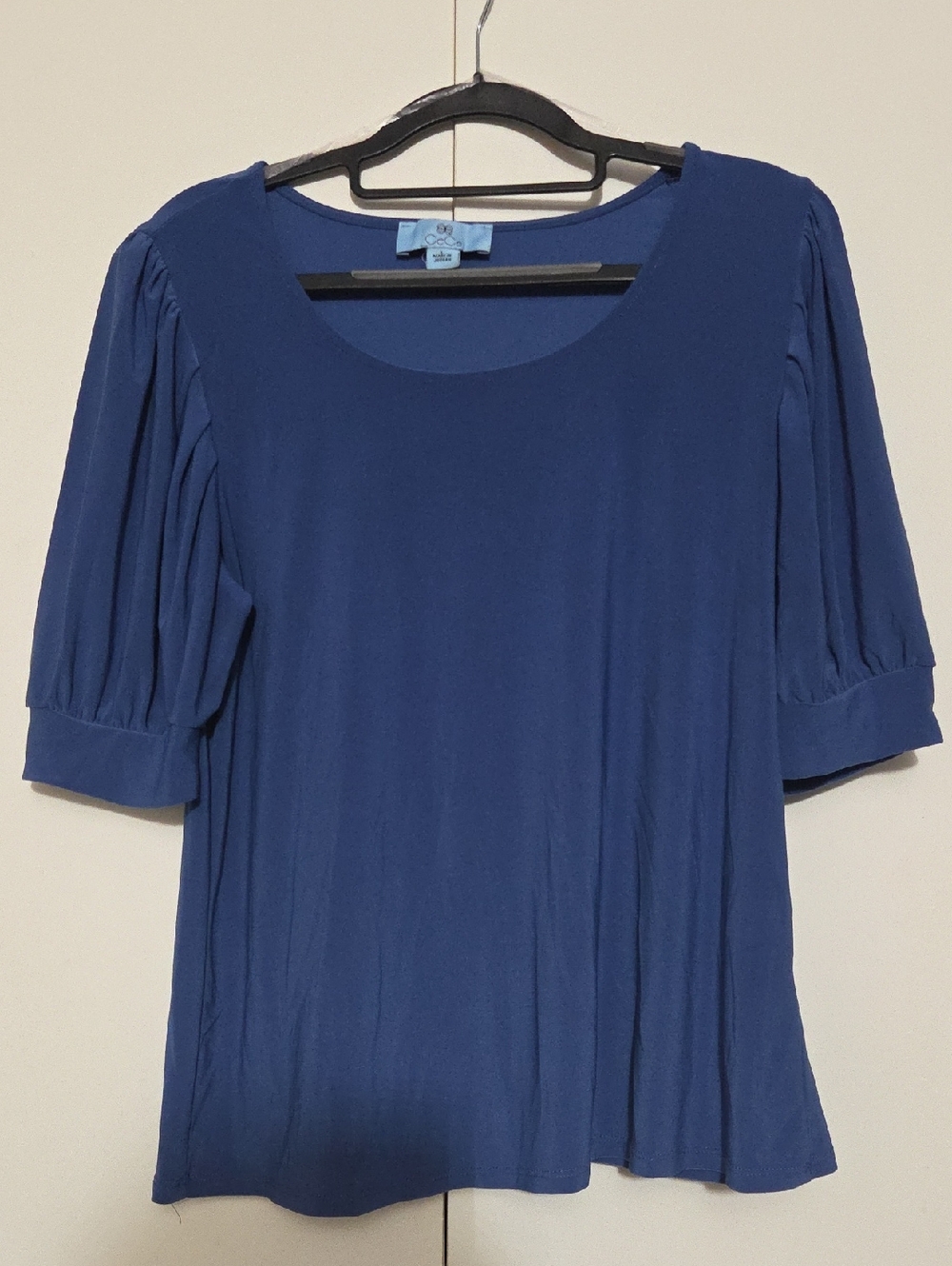 CeCe Royal Blue Scoop Neck, Pleated Half-Sleeve Top, Large